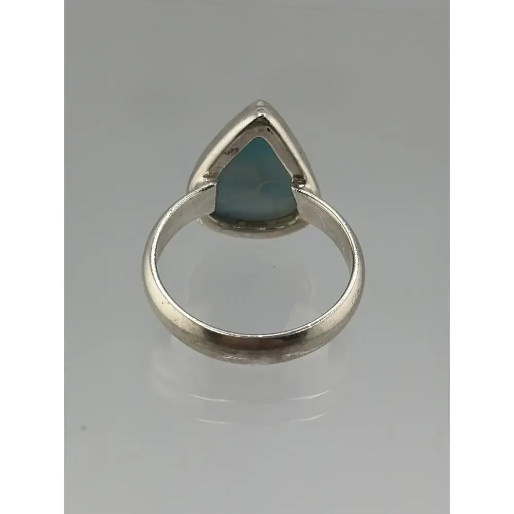Pear Shaped Larimar Sterling Silver Ring Artisan Jewelry 8.5